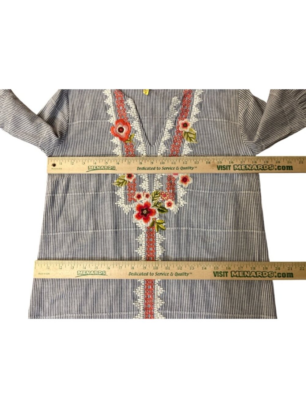 Spartina 449 Embroidered Tunic Dress Womens XS Blue Stripe Used 100% Cotton - Picture 10 of 15